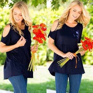 Navy cold shoulder babydoll tunic top